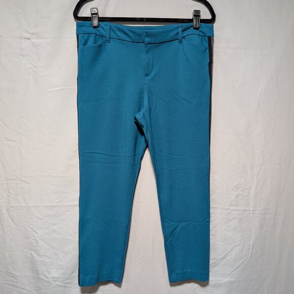 Old Navy Women's Teal Blue Pixie Slim Ankle Pants Sparkle Side Stripe Size 12 - Picture 1 of 8